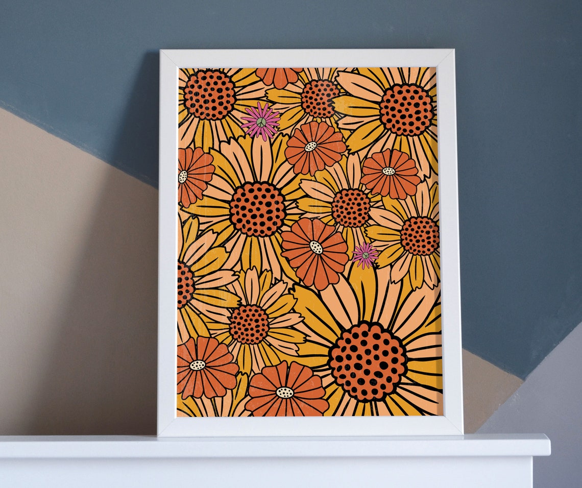 70s Poster Retro Floral Pattern Print Wall Art Canvas For Home Décor