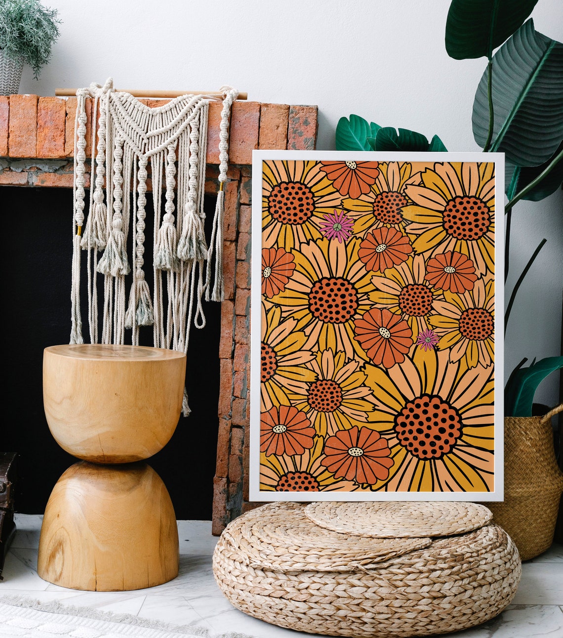 70s Poster Retro Floral Pattern Print Wall Art Canvas For Home Décor