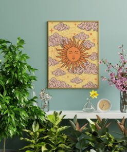 70s Poster Vintage Retro Sun And Stars Boho Celestial Wall Art Printed Décor