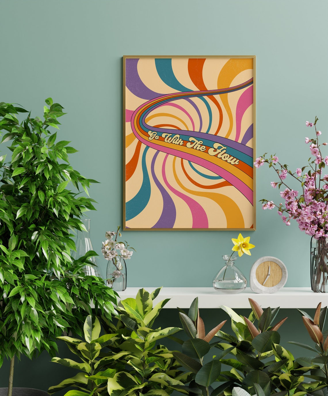 70s Psychedelic Rainbow Poster Retro Hippie Trendy Wall Art Print