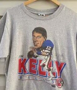 80s Jim Kelly Bobble Head T-Shirt Sweatshirt Pullover Hoodie Reprinted Full Color Full Size Gift for NFL Fans