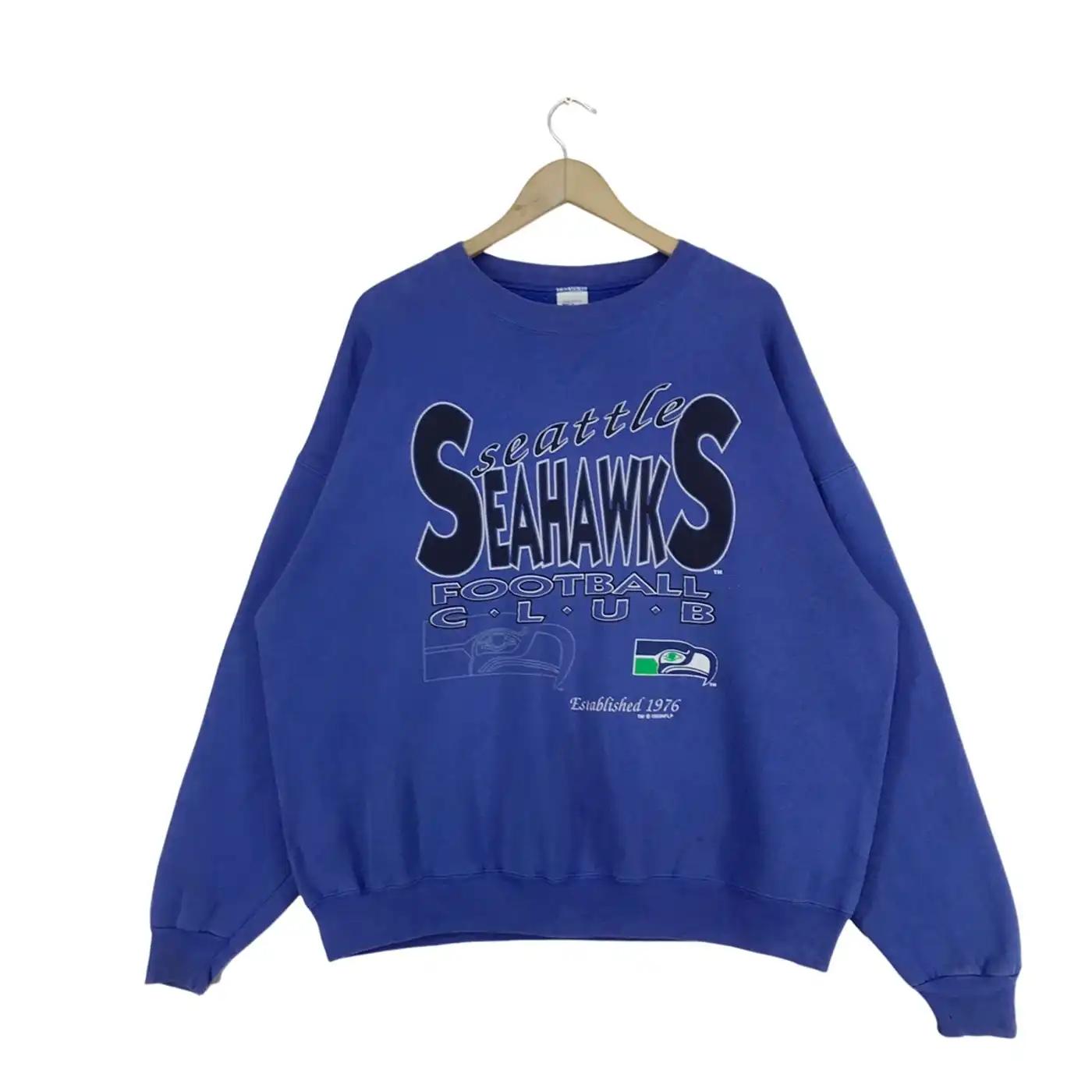 90s Seattle Seahawks Sweatshirt Crewneck T-Shirt Sweatshirt Pullover Hoodie Reprinted Full Color Full Size Gift for NFL Fans