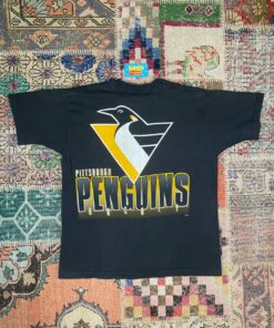 90s Vintage Style NHL Hockey Pittsburgh Penguins Big Logo T-Shirt Sweatshirt Pullover Hoodie Reprinted Full Color Full Size