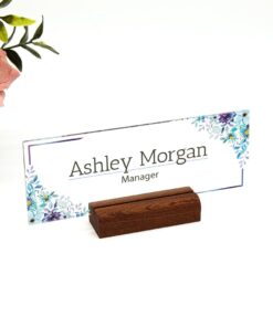 Acrylic Desk Name Plates , Personalized Custom Secretary Sign Gift Custom Nurses Teacher Friend School Wood Floral Flowers
