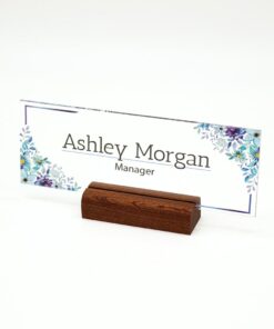 Acrylic Desk Name Plates , Personalized Custom Secretary Sign Gift Custom Nurses Teacher Friend School Wood Floral Flowers