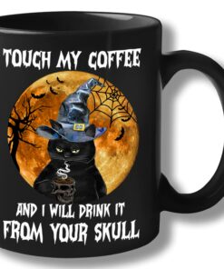 Adam Store Halloween Mug Gifts, Black Cat Touch My Coffee And I Will Drink It From Your Skull 11-15Oz For Kids Mom Dad Family Friends Trick Or Treat Funny Spooky Day White 11Oz