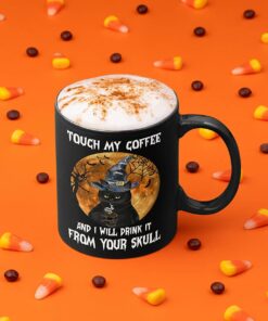 Adam Store Halloween Mug Gifts, Black Cat Touch My Coffee And I Will Drink It From Your Skull 11-15Oz For Kids Mom Dad Family Friends Trick Or Treat Funny Spooky Day White 11Oz