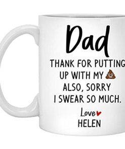 Adam Store Personalized Father Day Mug, Dad Thanks For Putting Up With My Shit Mug, Gifts For Dad For Father From Daughter Son For Father's Day, Custom Ceramic Coffee Mug, White, 11Oz