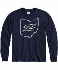 Akron Zips Navy Blue State Shape Long Sleeve Shirt, University Of Akron Sweatshirt, Akron Zips Shirt Gifts for NCAA Fans