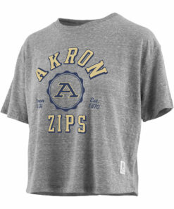 Akron Zips Womens Grey Knobi Short Sleeve T-Shirt, University Of Akron Sweatshirt, Akron Zips Shirt Gifts for NCAA Fans