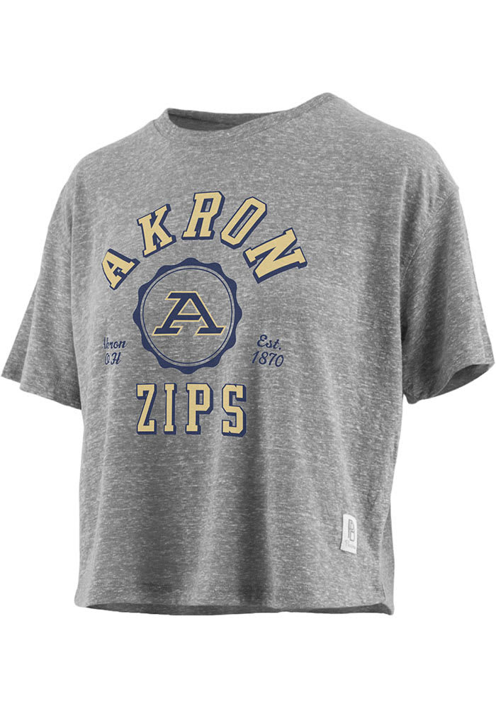 Akron Zips Womens Grey Knobi Short Sleeve T-Shirt, University Of Akron Sweatshirt, Akron Zips Shirt Gifts for NCAA Fans