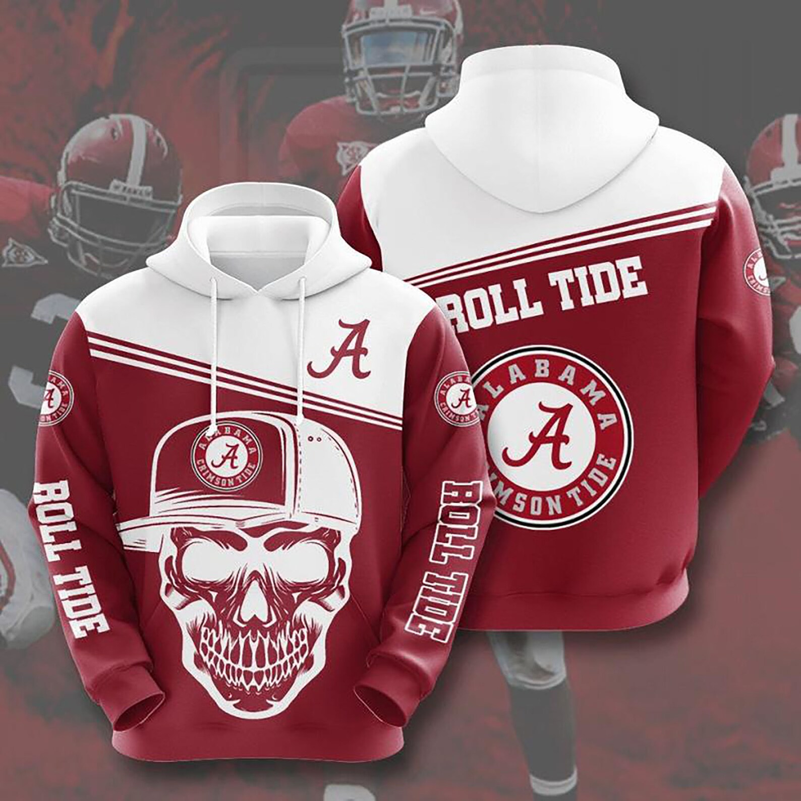 Alabama Crimson Tide American Football Team Ncaa Skull 3D All Over Print Hoodie, Zip-Up Hoodie