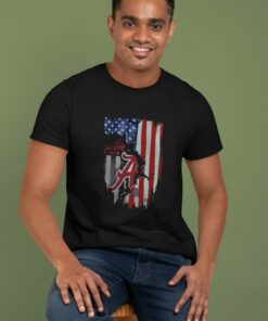Alabama Crimson Tide Flag America Unique Tshirt And Hoodie Black, Alabama Sweatshirt Full Size Gifts for NCAA Fans