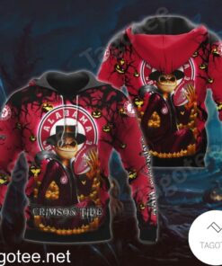 Alabama Crimson Tide Jack Skellington Halloween 3D All Over Print Zip Hoodie Gifts For Ncaa Fans