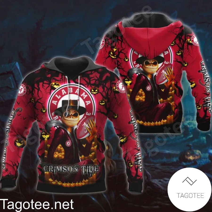 Alabama Crimson Tide Jack Skellington Halloween 3D All Over Print Zip Hoodie Gifts For Ncaa Fans