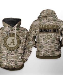 Alabama Crimson Tide Ncaa Camo Veteran 3D All Over Print Hoodie, Zip-Up Hoodie