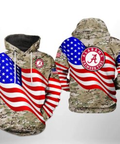 Alabama Crimson Tide Ncaa Us Flag Camo Veteran 3D All Over Print Hoodie, Zip-Up Hoodie