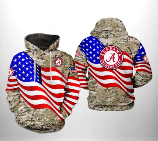Alabama Crimson Tide Ncaa Us Flag Camo Veteran 3D All Over Print Hoodie, Zip-Up Hoodie