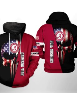 Alabama Crimson Tide Ncaa Us Flag Skull 3D All Over Print Hoodie, Zip-Up Hoodie