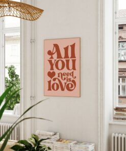 All You Need Is Love, Wall Decor, Love Print, Trendy Poster, 70s Art Print, Funky Wall Print, Groovy Print, Girly Wall Art, Trendy Art