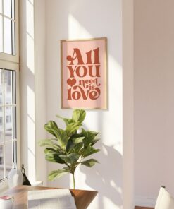 All You Need Is Love, Wall Decor, Love Print, Trendy Poster, 70s Art Print, Funky Wall Print, Groovy Print, Girly Wall Art, Trendy Art