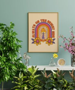 Always On The Right Side Hippie Psychedelic Mushrooms Rainbow 70s Poster Wall Art Canvas Print