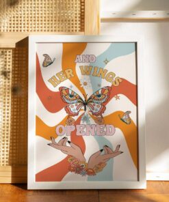 And Her Wings Opened Quote 70s Floral Pattern Poster Wall Art Print Canvas For Living Room