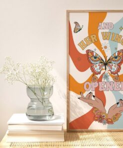 And Her Wings Opened Quote 70s Floral Pattern Poster Wall Art Print Canvas For Living Room