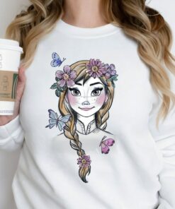 Anna Disney Frozen Anna Illustrated Boho Flowers Graphic Unisex Tee Adult T-shirt Kid Shirt Long Sleeve Hoodie Sweatshirt Woman's Tank