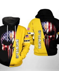 Arizona State Sun Devils Ncaa Us Flag Skull 3D All Over Print Hoodie, Zip-Up Hoodie