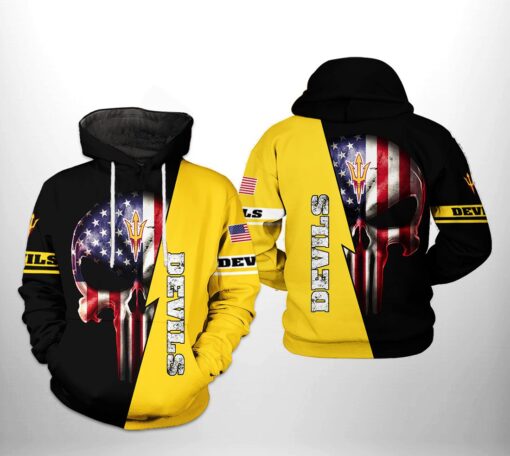 Arizona State Sun Devils Ncaa Us Flag Skull 3D All Over Print Hoodie, Zip-Up Hoodie