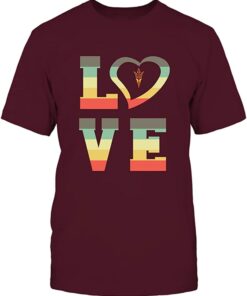Arizona State Sun Devils - Stacked Love Heart Shape - University Team Logo T-Shirt, Arizona State Sun Devils NCAA Sweatshirts, Hoodie, Shirt Gifts for Fans