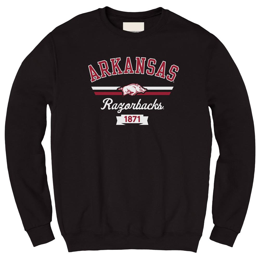 Arkansas Razorbacks Hoodie, Sweatshirt, Shirt Full Size Gifts For NCAA Fans, Arkansas Razorbacks Old School Stripes Fleece Crew