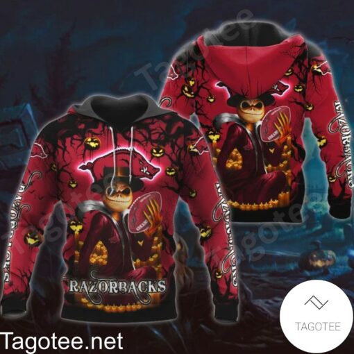 Arkansas Razorbacks Jack Skellington Halloween 3D All Over Print Zip Hoodie Gifts For Ncaa Fans