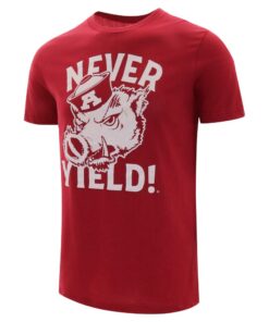 Arkansas Razorbacks Retro Razorback Never Yield Short Sleeve T-Shirt Cardinal, Hogs Shirt Gifts For Razorbacks Fans, Arkansas Razorbacks Hoodie