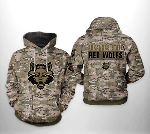 Arkansas State Red Wolfs Ncaa Camo Veteran 3D All Over Print Hoodie, Zip-Up Hoodie