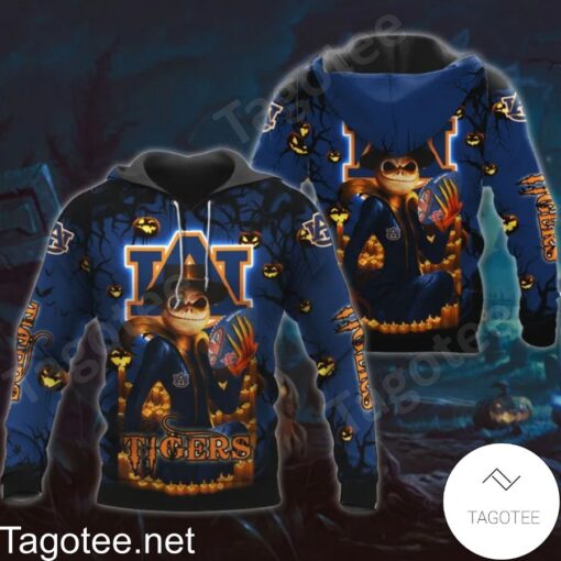 Auburn Tigers Jack Skellington Halloween 3D All Over Print Zip Hoodie Gifts For Ncaa Fans