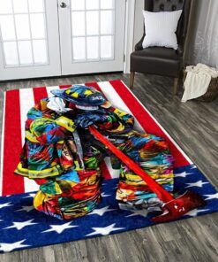 Autism Firefighter with Axe Rugs, Firefighter Area Rug, Fireman Carpet Gifts for Dad, Son, Fireman, Firefighter Lovers