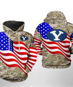 Byu Cougars Ncaa Us Flag Camo Veteran 3D All Over Print Zip Hoodie Gifts For Ncaa Fans