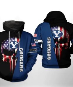 Byu Cougars Us Flag Skull 3D All Over Print Zip Hoodie Gifts For Ncaa Fans