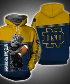 Baby Groot Hug Ball Notre Dame Fighting Irish 3D All Over Print Zip Hoodie Gifts For Ncaa Fans