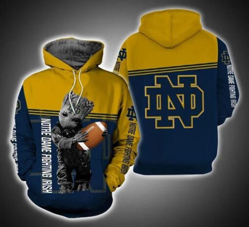Baby Groot Hug Ball Notre Dame Fighting Irish 3D All Over Print Zip Hoodie Gifts For Ncaa Fans