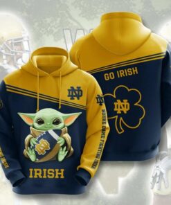 Baby Yoda Hug Ball Notre Dame Fighting Irish 3D All Over Print Zip Hoodie Gifts For Ncaa Fans