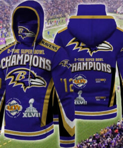 Baltimore Ravens Super Bowl Hoodie 2 Times Champions Gifts for Fans