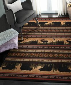 Bear Forest Area Rugs For Living Room, Rustic Bear And Moose Rug, Rustic Rug, Rustic Lodge Area Rugs, Carpet for Living Room A26