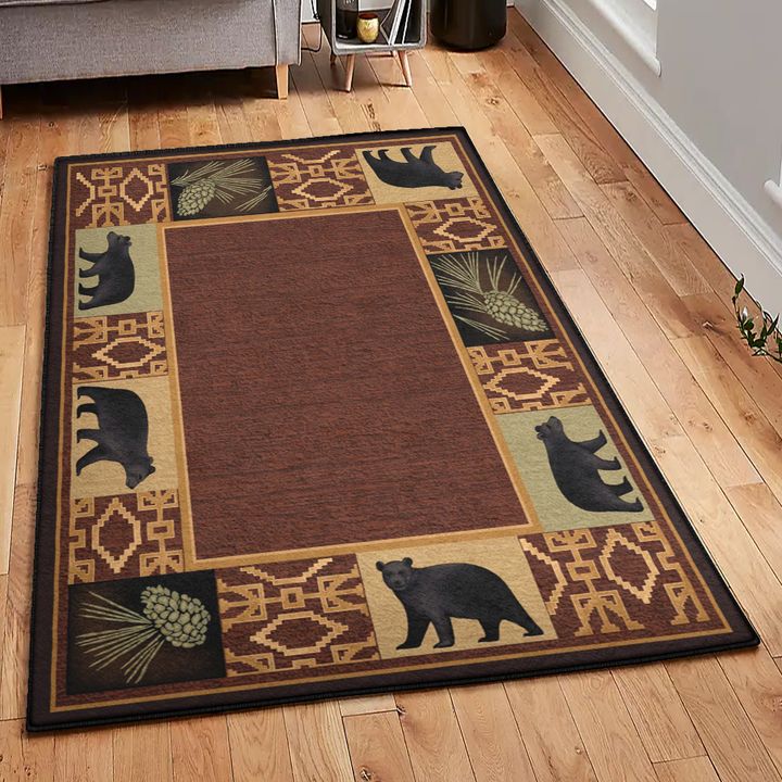 Bear Forest Bedroom Rugs, Rustic Bear Rug, Rustic Rug, Rustic Lodge Area Rugs, Carpet for Living Room A33
