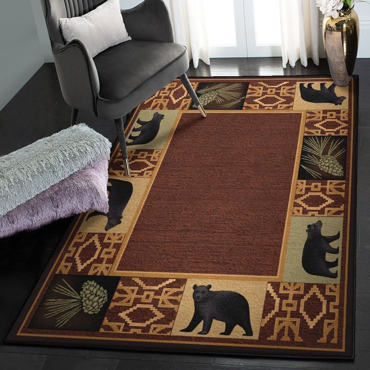 Bear Forest Bedroom Rugs, Rustic Bear Rug, Rustic Rug, Rustic Lodge Area Rugs, Carpet for Living Room A33