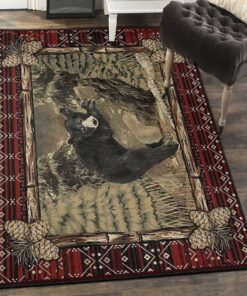 Bear Large Area Rugs, Rustic Lodge Pine Bear Rug, Rustic Rug, Rustic Lodge Area Rugs, Carpet for Living Room A13