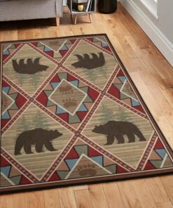 Bear Lover Gift Bedroom Rugs, Rustic Bear Rug, Rustic Rug, Rustic Lodge Area Rugs, Carpet for Living Room A37