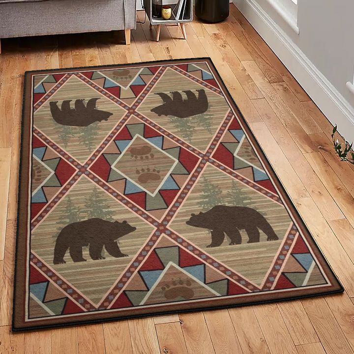Bear Lover Gift Bedroom Rugs, Rustic Bear Rug, Rustic Rug, Rustic Lodge Area Rugs, Carpet for Living Room A37
